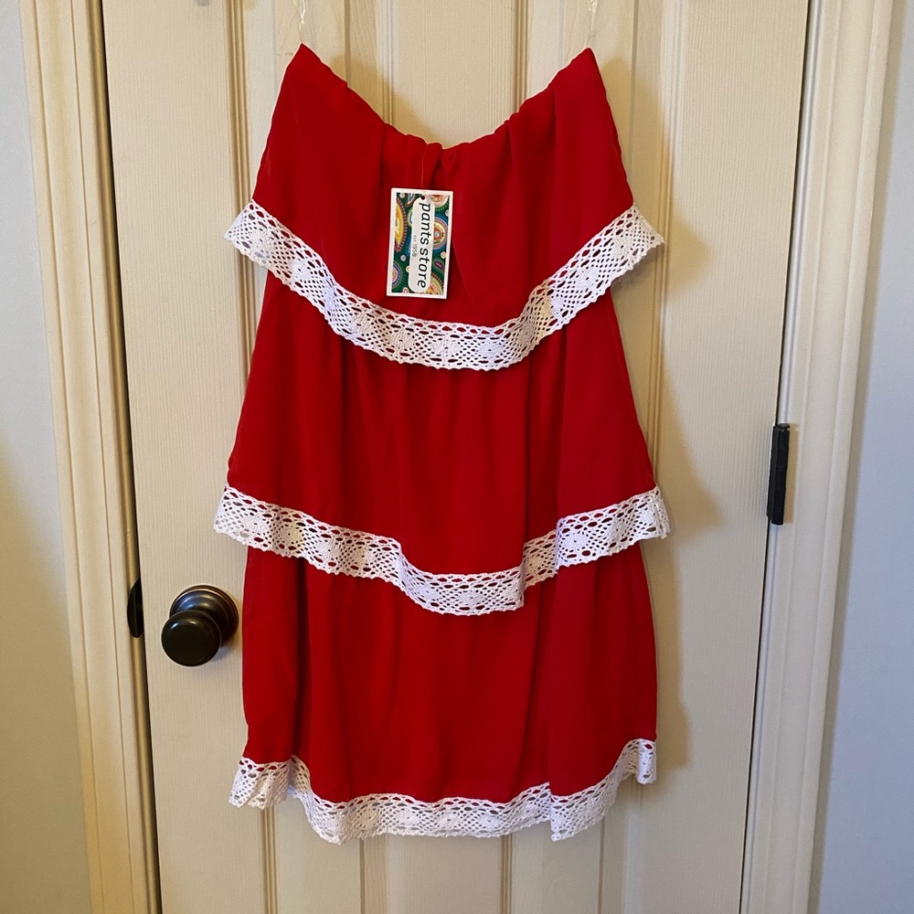 Red Ruffle dress, Pants Store NWT
